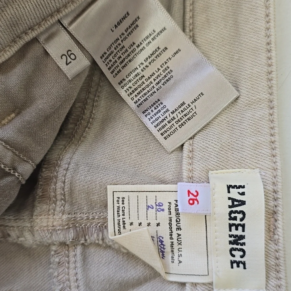L’Agence High Line Skinny Jeans High Rise Biscuit Destruct